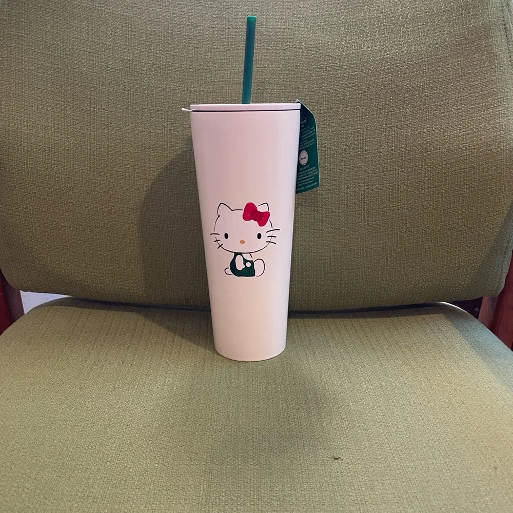 Starbucks White Hello Kitty Tumbler with Red Bow